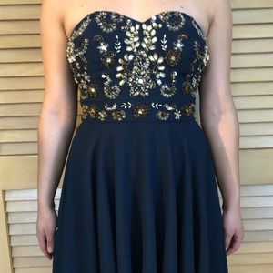Navy blue strapless BEADED dress